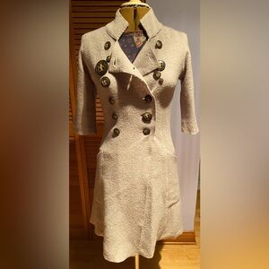 CASCH by GRO Abrahamsson Taupe Boiled Wool Asymmetric Buttons Sweater Coat